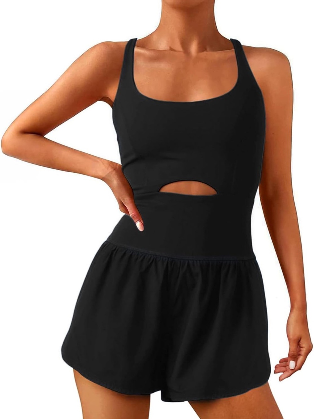 Women’s One-Piece Romper with Cutout - Black